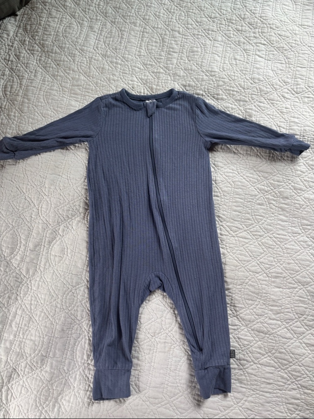 Ribbed Long-Sleeve Footie Pajamas in Slate Blue